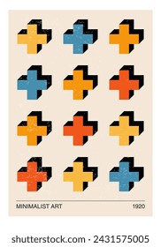 Minimal 20s geometric design poster, vector template with primitive shapes
