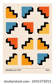 Minimal 20s geometric design poster, vector template with primitive shapes