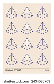Póster de diseño geométrico Minimal 20s, plantilla vectorial con formas primitivas
