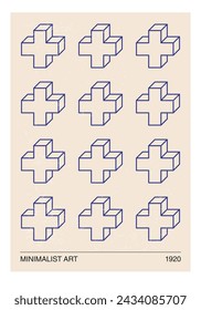 Minimal 20s geometric design poster, vector template with primitive shapes