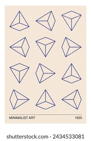 Minimal 20s geometric design poster, vector template with primitive shapes