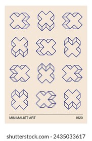 Minimal 20s geometric design poster, vector template with primitive shapes