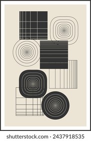 Minimal 20s geometric design poster, vector template with primitive shapes