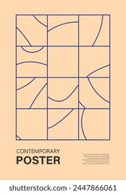 Minimal 20s geometric design poster, vector template with line art shapes