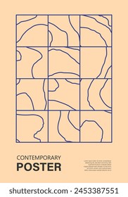 Minimal 20s geometric design poster, vector template with line art shapes