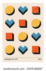 Minimal 20s geometric design poster, vector template with primitive shapes