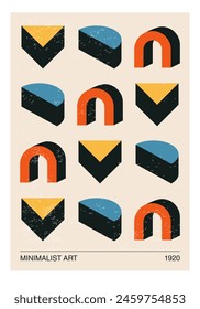 Minimal 20s geometric design poster, vector template with primitive shapes