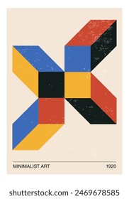 Minimal 20s geometric design poster, vector template with primitive shapes