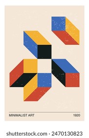 Minimal 20s geometric design poster, vector template with primitive shapes