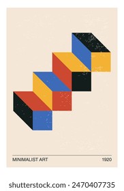 Minimal 20s geometric design poster, vector template with primitive shapes