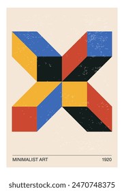 Minimal 20s geometric design poster, vector template with primitive shapes