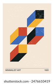 Minimal 20s geometric design poster, vector template with primitive shapes