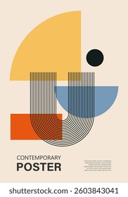 Minimal 20s geometric design poster, vector template with primitive shapes elements