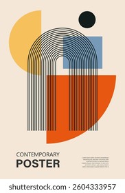 Minimal 20s geometric design poster, vector template with primitive shapes elements