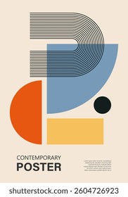 Minimal 20s geometric design poster, vector template with primitive shapes elements