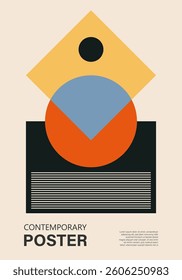 Minimal 20s geometric design poster, vector template with primitive shapes elements