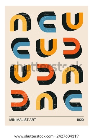 Minimal 20s geometric design poster, vector template with primitive shapes