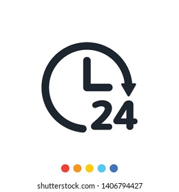 Minimal 24 hour clock icon,Analog clock,Vector and Illustration.
