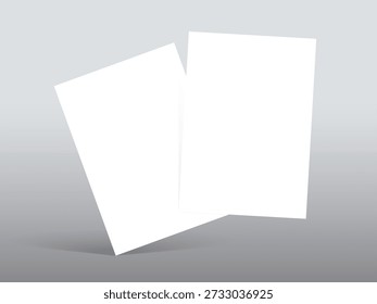 Minimal 3D A4 Paper Mockup Featuring Two Floating Blank Sheets with Shadow, Clean Poster and Flyer Layout for Creative Design Presentation Vector Illustration
