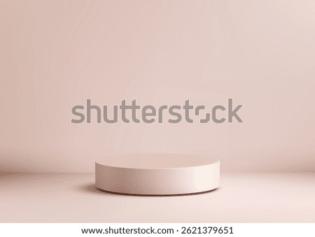 minimal 3d beige cylindrical platform mockup on pale pink backdrop, elegant product display stand for modern branding, advertising, or ecommerce showcase in clean aesthetic studio lighting