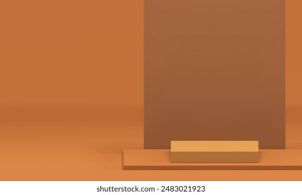 Mínimo 3d marrón podio stand renderizar maqueta de Anuncio para la presentación de Ilustración vectorial realista. Publicidad de moda beige cuadrado pedestal vacío comercial promo espacio de exposición para la muestra de productos