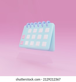 Minimal 3d calendar icon on pink background. Vector illustration.