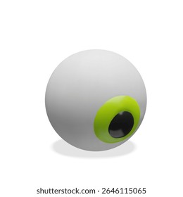 Minimal 3D cartoon eyeball with glossy pupil and clean design look down. Great for Halloween graphics, spooky characters, children s themes, and seasonal decorations in fun vector style.