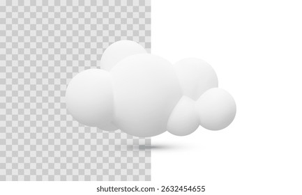 Minimal 3D cloud shape in soft white color, floating and isolated on transparent background. Vector illustration ideal for weather icons, cloud computing, or mobile UI designs.