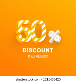 Minimal 3D cover design with 50% discount text. abstract art for social media, banner, poster, ad, promotion, landing page, print.