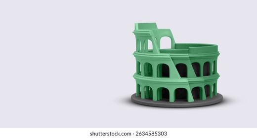 Ilustração Mínima Em 3D Do Coliseu Em Cores Verdes E Cinzentas, Sobre Fundo Claro. Ótimo Para Conceitos De Viagem Roma, Arquitetura Antiga Ou Ícones Históricos. Ilustração de vetor