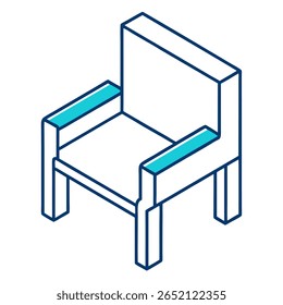 "Minimal 3D Isometric Line Icon of Chair Isolated on White"