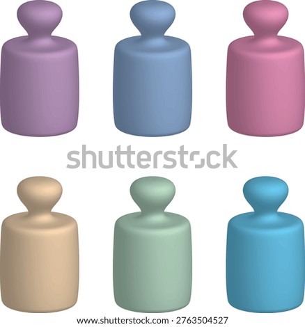 Minimal 3D kilogram weights set in pastel colors isolated on white background