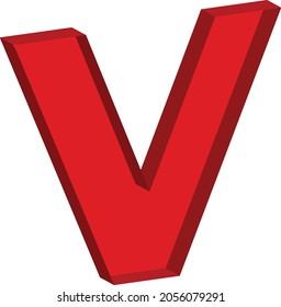 Letra mínima 3D vectorial V sobre fondo blanco