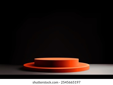 Minimal 3D orange two tiered podium sits on a white surface, isolated against a black background. Perfect for professional product displays, mockups, and modern showcase ideas