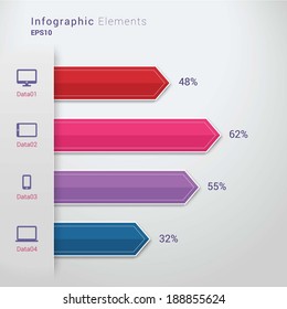 Minimal 3d paper design arrow menu illustration with cloud computing icon set for infographics, report, presentation, web page banner 