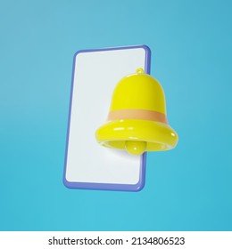 minimal 3d phone notification icon, phone with bell vector illustration background isolated