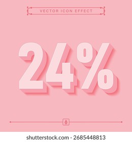 Icono rosa 3D mínimo que representa un 24 por ciento de descuento con efecto Vector, ideal para publicidad, negocios en línea y Anuncios promocionales o diseños de Cupones
