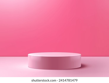 Minimal 3D pink podium mockup. A soft pink stage awaits your Valentine's Day products in a romantic, photorealistic setting. Vector illustration