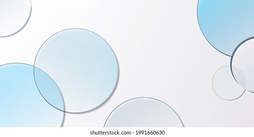 Minimal 3D product display background with blue glass blue transparent disk in top view.