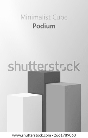 Minimal 3D realistic white and grey rectangle podium stand with three steps on a soft background. Perfect for cosmetic mockup, product display showcase, promotional sale banner or modern design