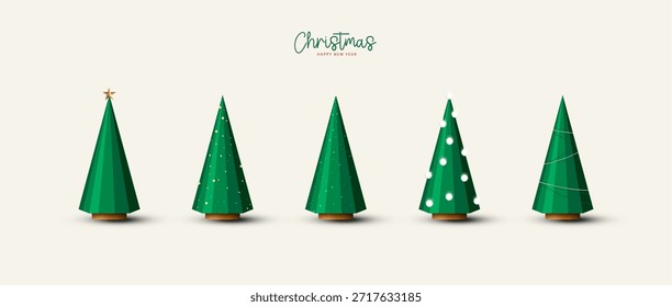 Árboles de Navidad rojos 3D mínimos en diseño festivo moderno, conjunto de decoración navideña para Navidades y temas de Año Nuevo, gráficos de celebración invernal, adornos estacionales y Elementos elegantes.