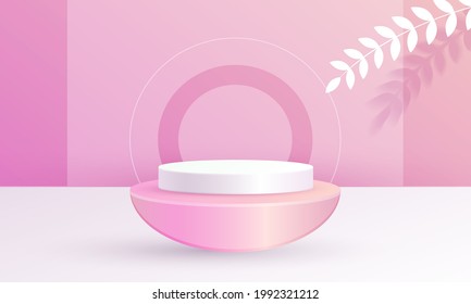 Minimale 3D-Szene-Produkt-Display Kreis Podiumblatt Hintergrund rosa Farbe