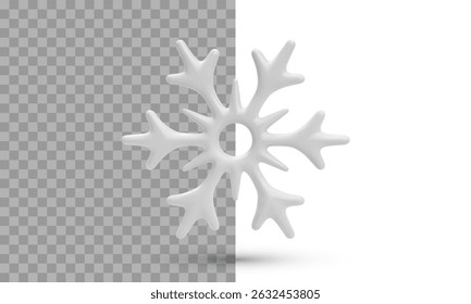 Minimale 3D-Schneeflocke im glänzend weißen Stil, perfekt für Winterdesign, Weihnachtsthemen und Saisonprojekte. Reinigen Sie die Form mit weichen Schatten. Vektorgrafik mit realistischem Aussehen.