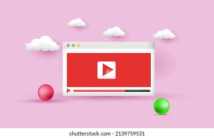 Minimal 3d Style Video Player Design Icon On Pink Background. Trendy And Modern Vector In 3d Style.