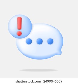 minimal 3d vector icon of bubble chat with notification exclamation mark