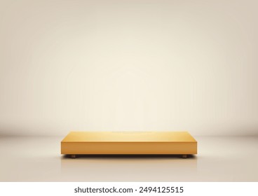 Minimal 3D Yellow Platform on White Background for Product Display and Mockup, Modern Style Design for Showroom Showcase