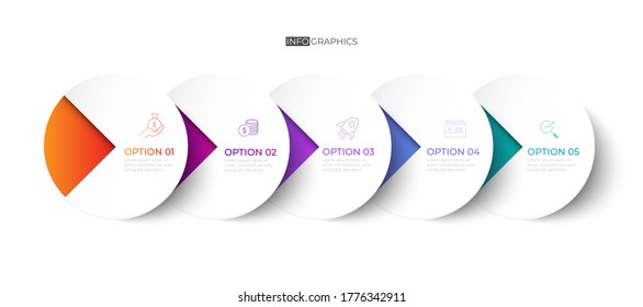 Mínimo de 5 pasos y partición Gradiente de color gráfico de color de papel de origami plantilla de infografía para el diagrama de presentación y concepto de negocio con 5 opciones de elemento