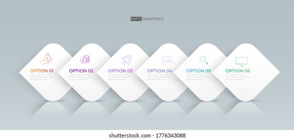 Minimal 6 step and partition Color gradient chart origami paper color info-graphic template for diagram presentation chart and business concept with 6 element options