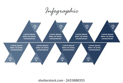Minimal 8-Step Business Infographic Template for Strategy Planning, Timeline Visualization, Marketing Goals, and Workflow Presentations.