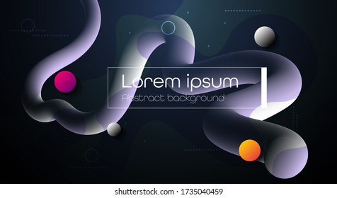 Formas mínimas abstractas 3D líquidas o fluidas, fondo de gradiente de color oscuro para diseño, pancarta, afiche, plantilla, volante. Diseño de color gráfico moderno vectorial, elementos de diseño dinámico futurista